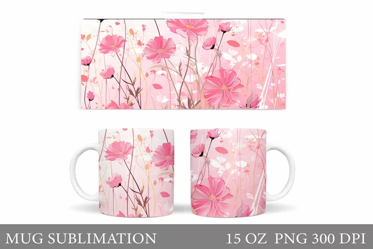 Wildflowers Mug Sublimation. Flowers Mug Wrap Design
