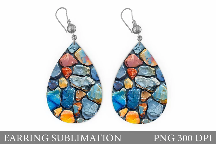 3D Stones Earring Sublimation. 3D Stones Teardrop Earring
