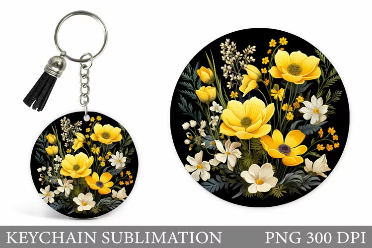 Flowers Keychain Design. Floral Keychain Sublimation