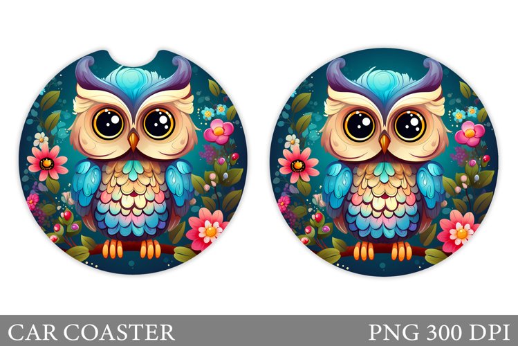 Cute Owl Car Coaster Design. Owl Car Coaster Sublimation