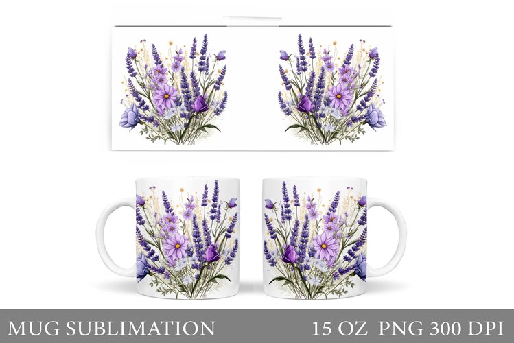 Flowers Mug Wrap Sublimation. Lavender Mug Design example image 1