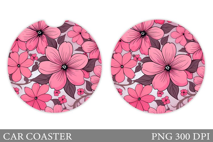 Flowers Car Coaster Sublimation. Floral Coaster Design example image 1