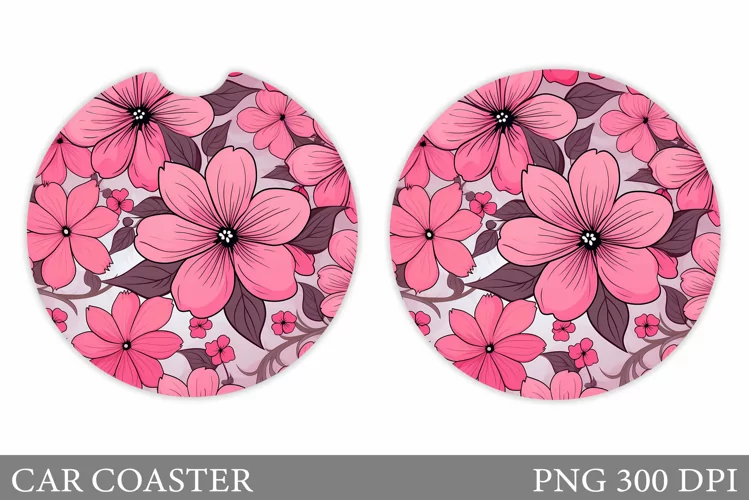 Flowers Car Coaster Sublimation. Floral Coaster Design