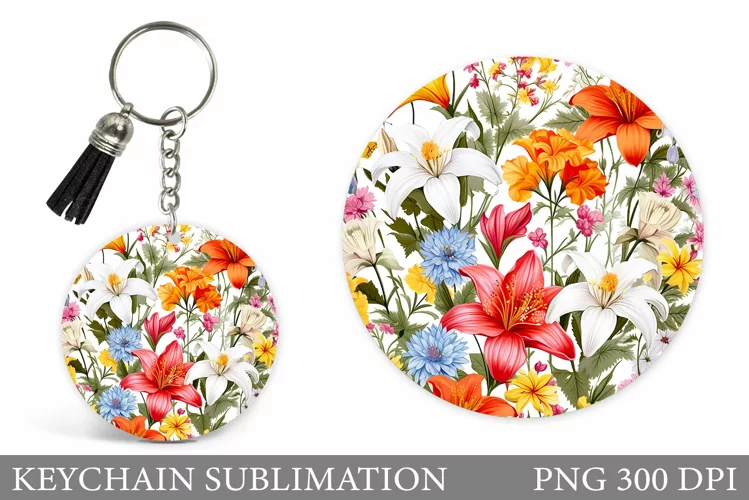 Flowers Keychain Sublimation. Flowers Keychain Design
