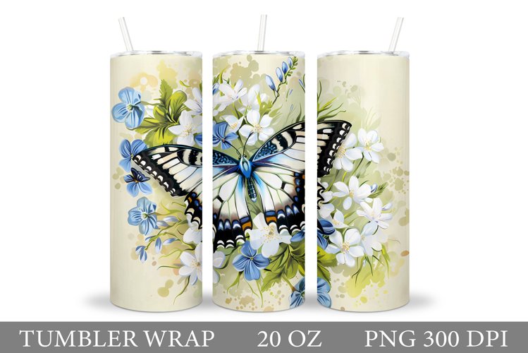 Butterfly Tumbler Design. Flowers Tumbler Sublimation