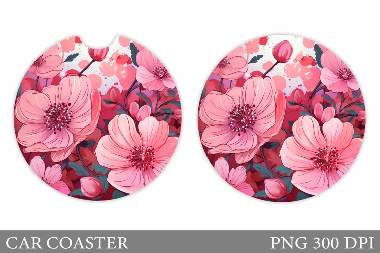 Flowers Car Coaster Sublimation. Floral Coaster Design
