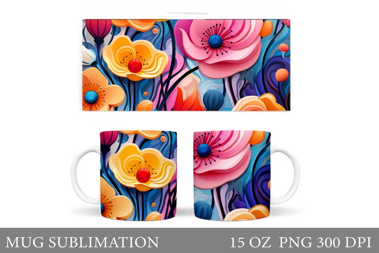 Flowers Mug Wrap Design. Flowers Mug Sublimation example image 1