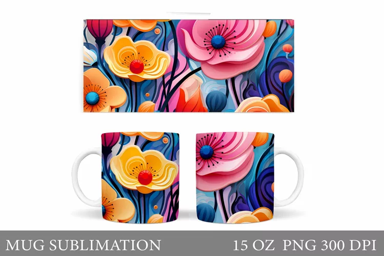 Flowers Mug Wrap Design. Flowers Mug Sublimation