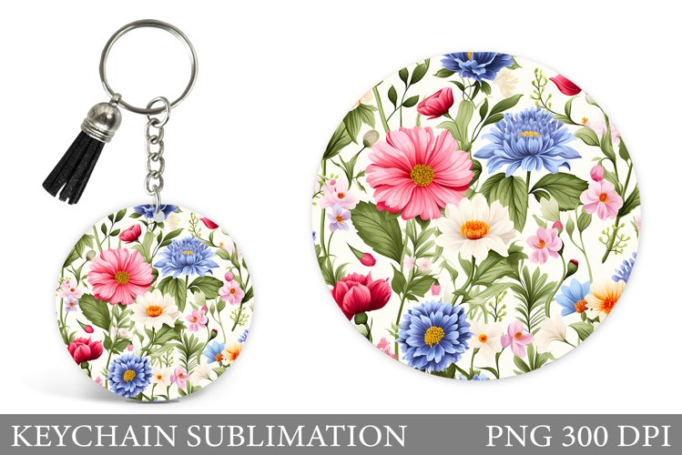 Flowers Round Keychain. Wildflowers Keychain Sublimation