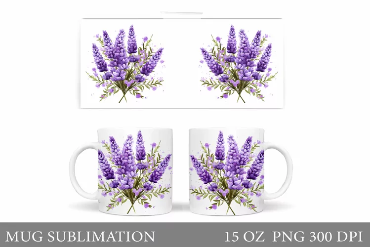 Flowers Mug Wrap Sublimation. Lavender Mug Design