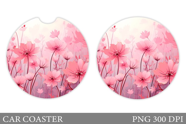 Flowers Car Coaster Sublimation. Floral Coaster Design