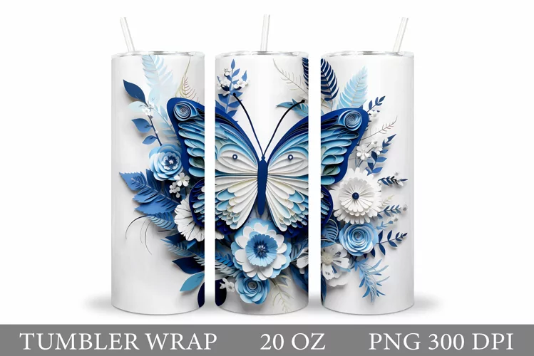 Butterflies Tumbler Design. Flowers Tumbler Sublimation