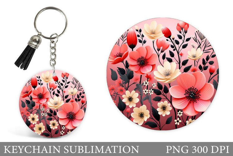Flowers Keychain Sublimation. Flowers Keychain Design