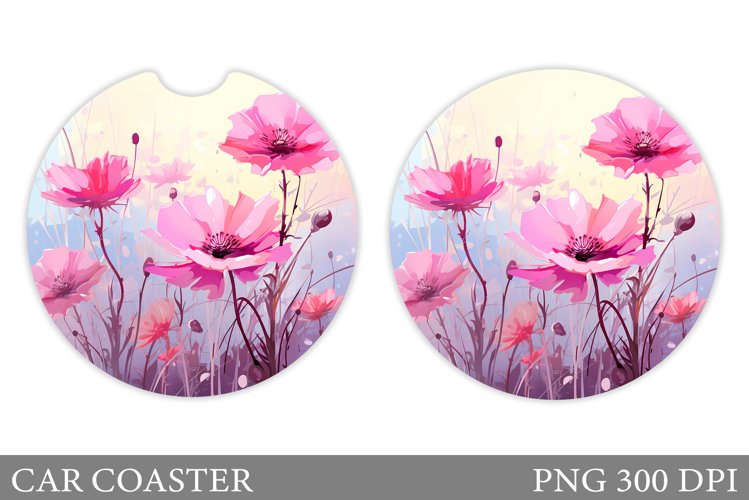 Flowers Car Coaster Sublimation. Floral Coaster Design