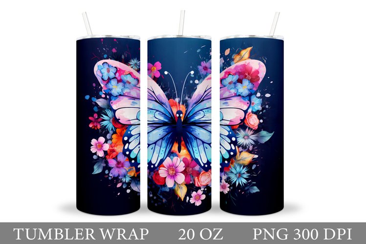 Butterfly Tumbler Sublimation. Flowers Tumbler Wrap Design