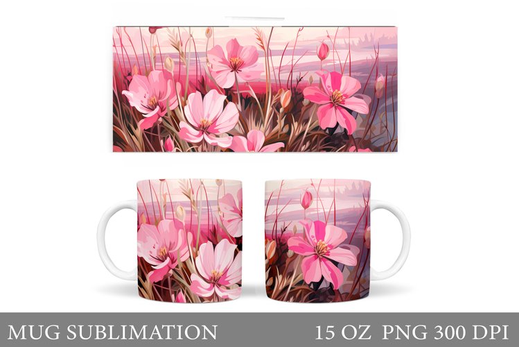 Flowers Mug Wrap Design. Wildflowers Mug Sublimation example image 1
