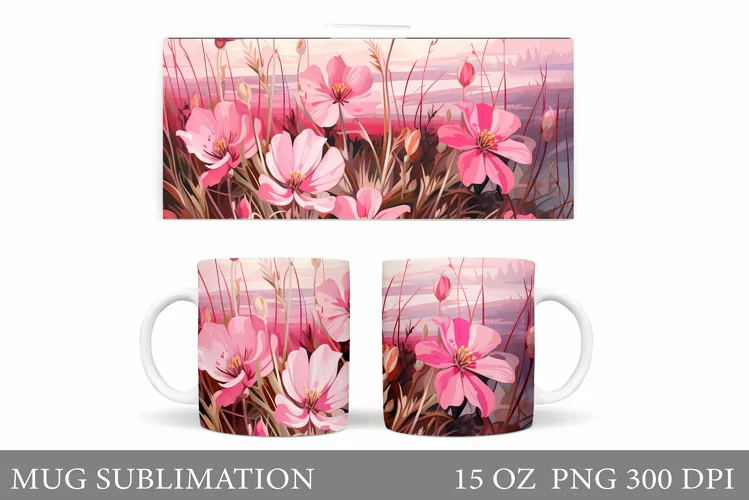 Flowers Mug Wrap Design. Wildflowers Mug Sublimation