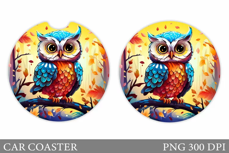 Cute Owl Car Coaster Design. Cute Owl Sublimation