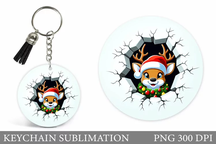 Christmas Deer Keychain. Cute Deer Broken Wall Keychain
