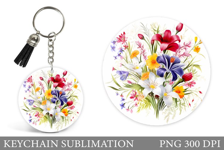 Wildflowers Keychain Design. Flowers Keychain Sublimation