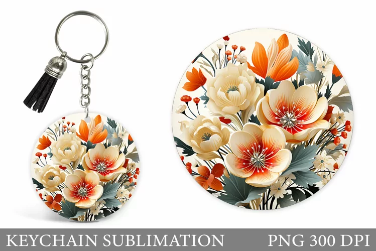 Flowers Keychain Design. Floral Keychain Sublimation