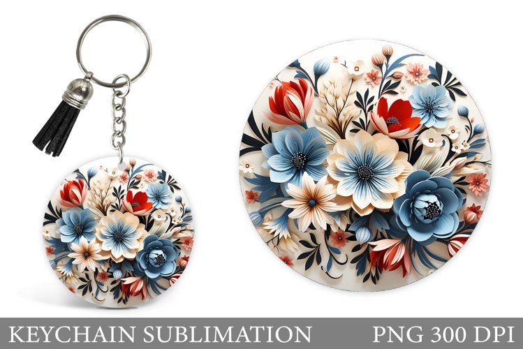 Flowers Keychain Sublimation. Flowers Keychain Design example image 1