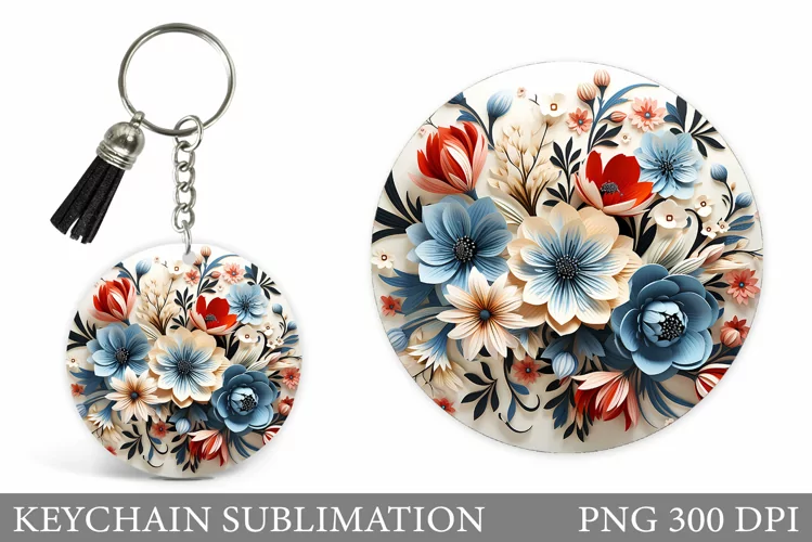 Flowers Keychain Sublimation. Flowers Keychain Design