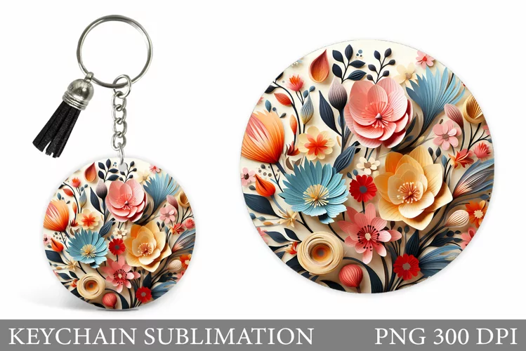 Flowers Keychain Sublimation. Flowers Keychain Design