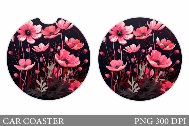 Flowers Car Coaster Design. Summer Car Coaster Template