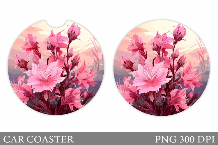 Flowers Car Coaster Sublimation. Floral Coaster Design
