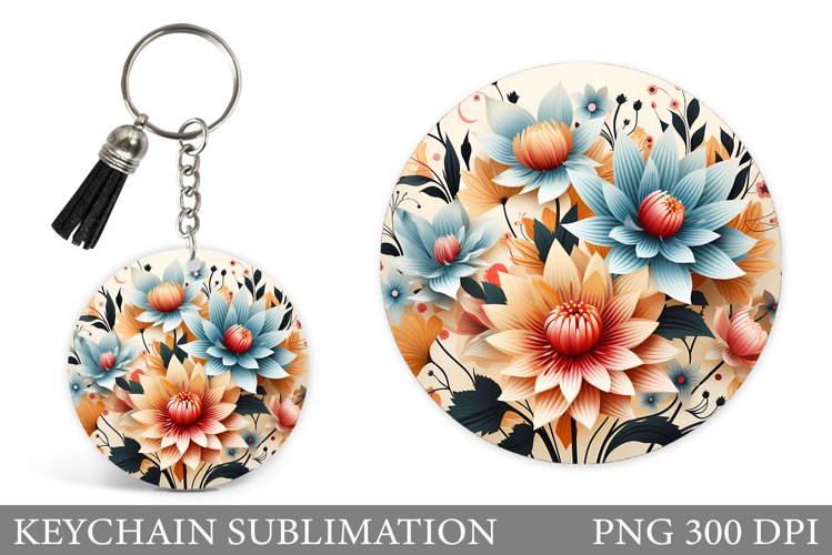 Flowers Keychain Design. Floral Keychain Sublimation