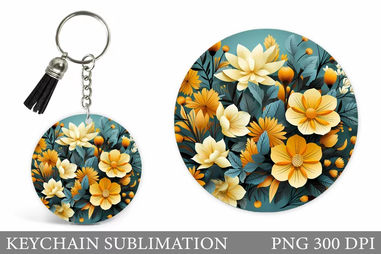 Flowers Keychain Sublimation. Flowers Keychain Design