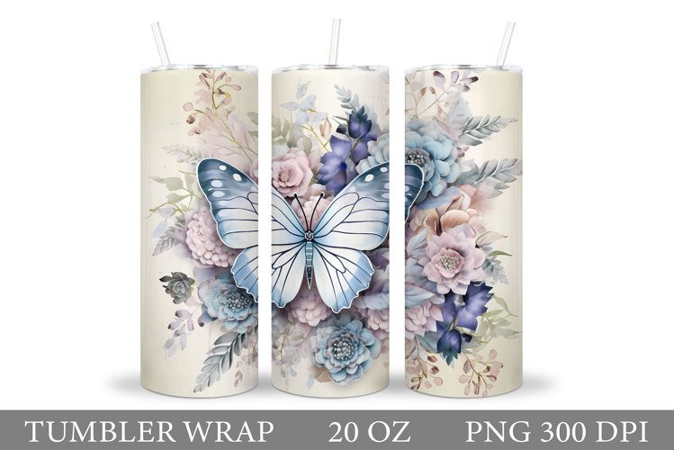 Butterfly Tumbler Sublimation. Flowers Tumbler Wrap Design