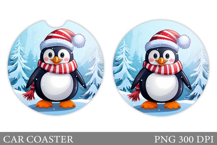 Cute Penguin Car Coaster. Christmas Car Coaster Sublimation
