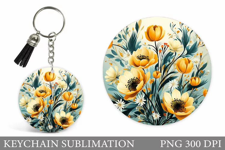 Flowers Keychain Design. Floral Keychain Sublimation