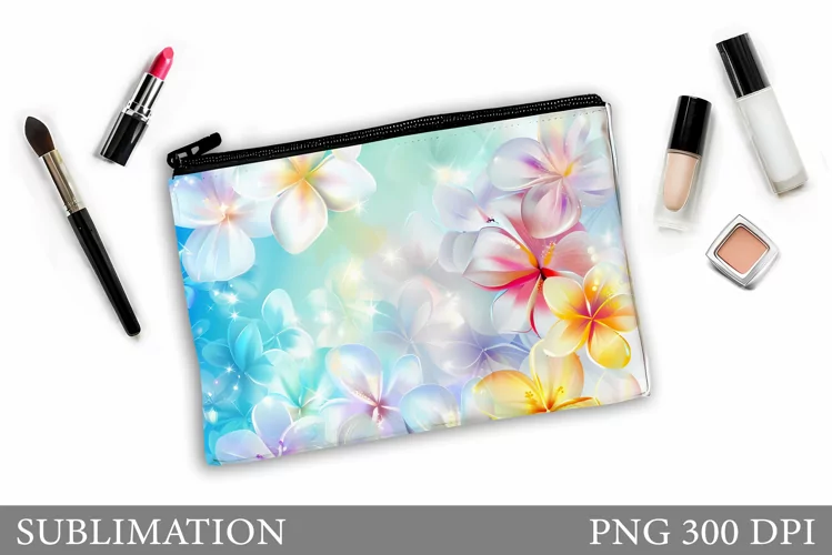 Tropical Flowers Makeup Bag . Floral Makeup Pouch Design
