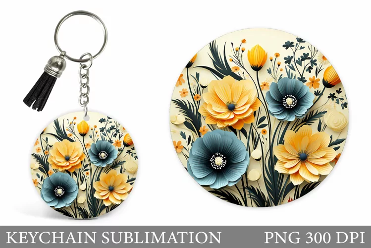 Flowers Keychain Sublimation. Flowers Round Keychain Design