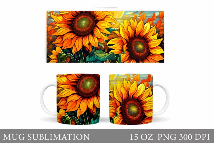 Sunflowers Mug Sublimation. Flowers Mug Wrap Design