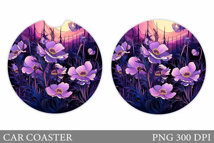 Flowers Car Coaster Sublimation. Floral Coaster Design