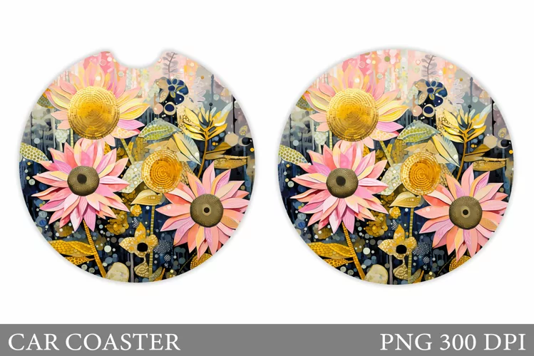 Flowers Car Coaster Design. Summer Car Coaster Template
