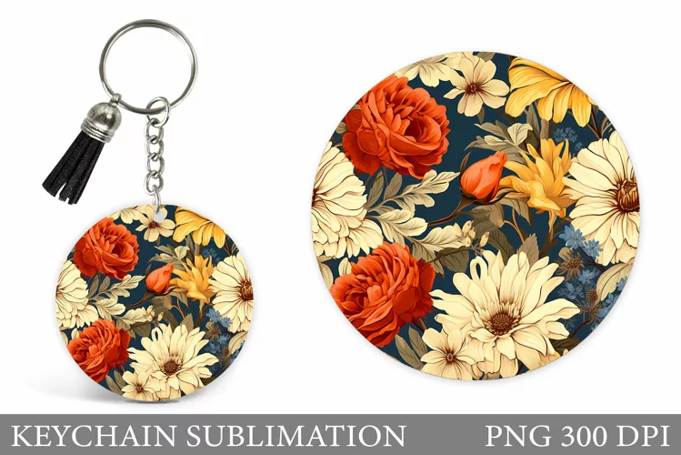 Flowers Keychain Design. Floral Keychain Sublimation