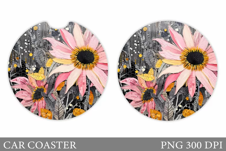 Flowers Car Coaster Sublimation. Floral Coaster Design