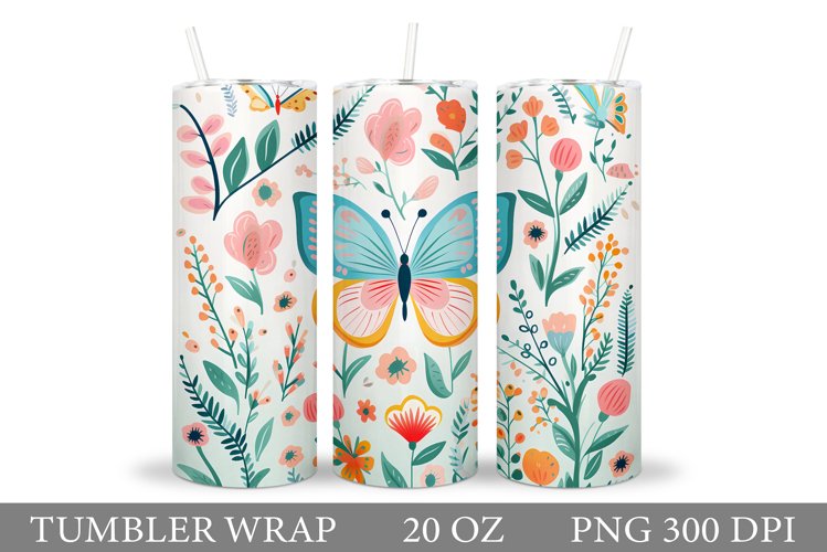 Butterflies Tumbler Design. Flowers Tumbler Sublimation