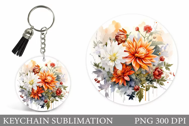 Flowers Keychain Design. Round Keychain Flowers