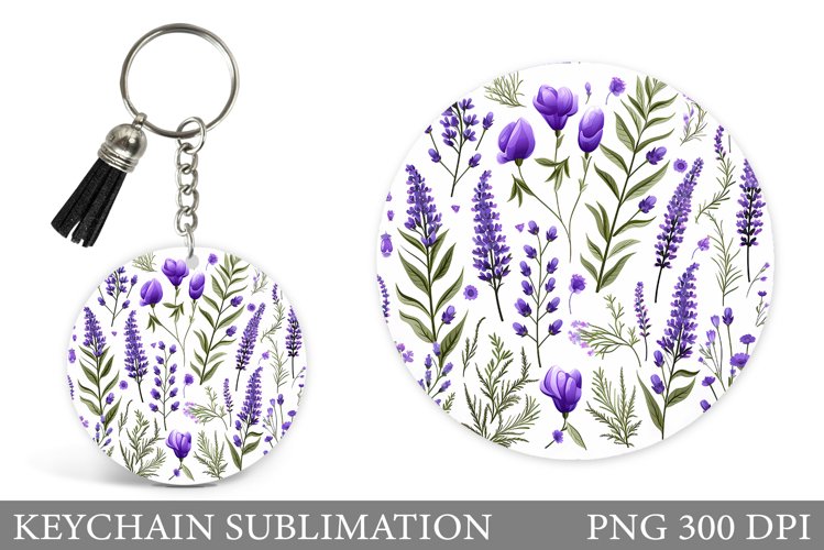Lavender Keychain Sublimation. Flowers Keychain Design