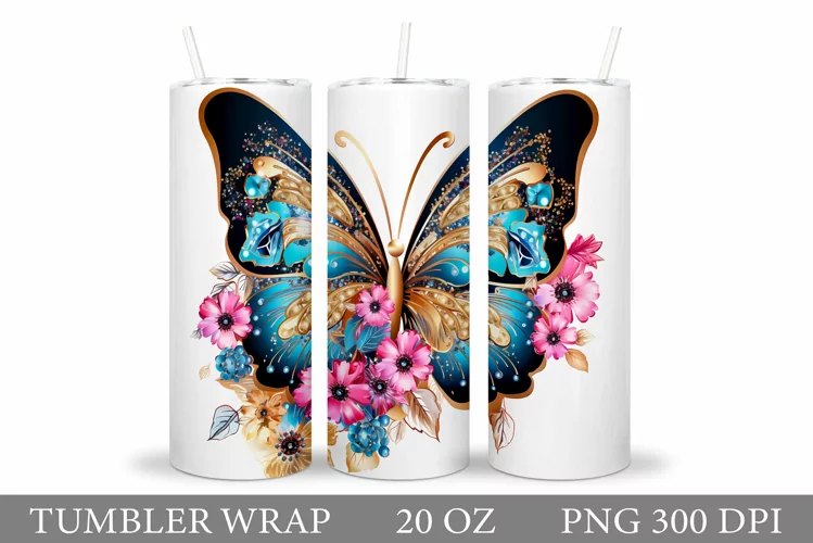 Butterfly Tumbler Sublimation. Flowers Tumbler Wrap Design