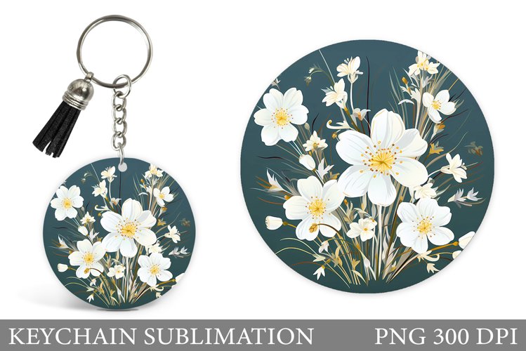 Flowers Keychain Sublimation. Flowers Round Keychain Design example image 1