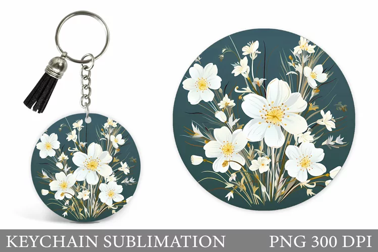 Flowers Keychain Sublimation. Flowers Round Keychain Design