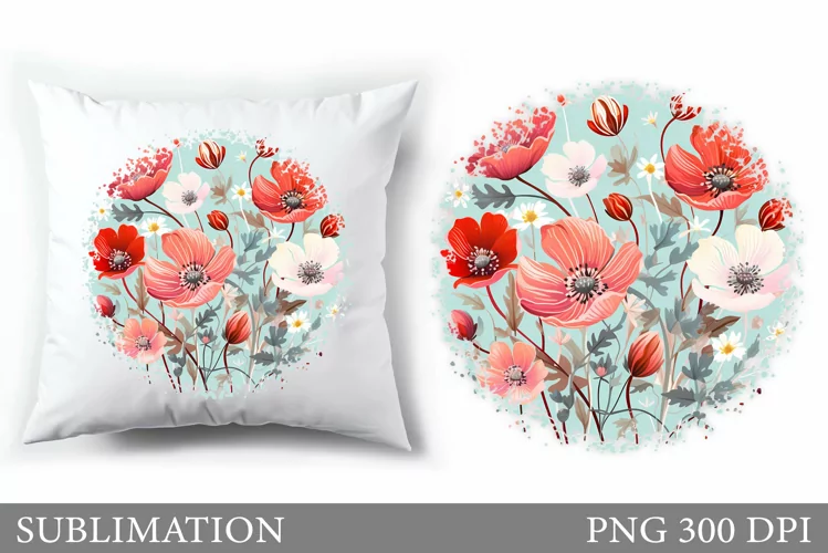 Floral Sublimation. Wildflowers Pillow Sublimation