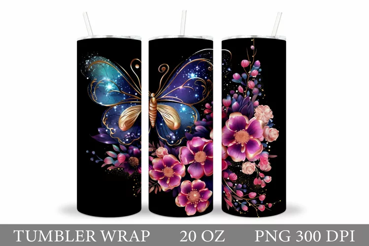Butterfly Tumbler Design. Flowers Tumbler Sublimation